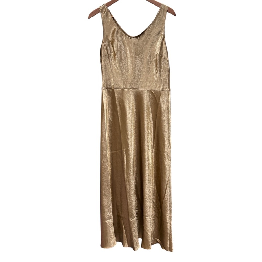 VINCE Metallic gold tank hammered-satin midi dress size 8